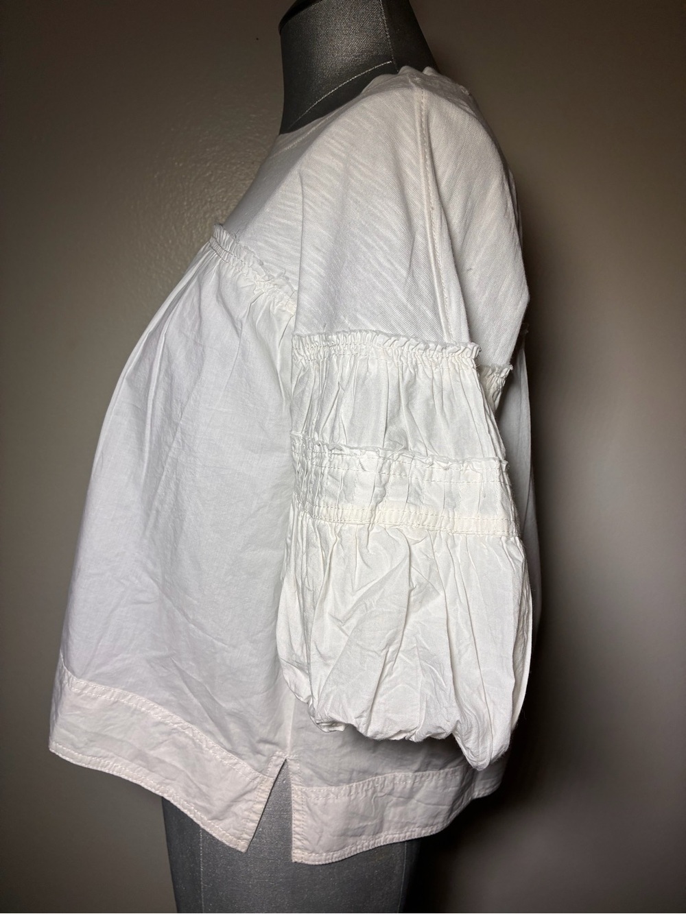 Pilcro Reworked Ruffle Sleeve Top White Cotton Puff Sleeve Mixed Media Blouse S - Picture 6 of 10